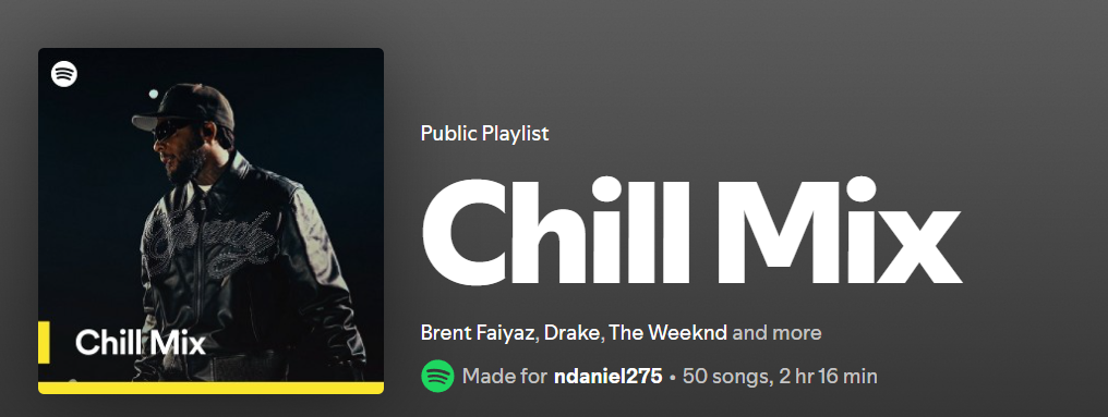 Auto Generated MOOD (Chill) Playlist Made by Spotify For Me to Use